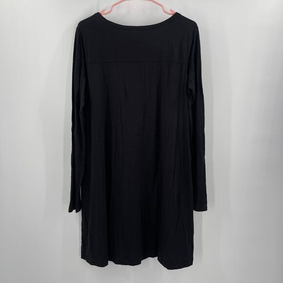 JOAN VASS Tunic Top Size 2 (US 12/14) Black NWT Stretch Long Sleeve Scoop Neck - Picture 3 of 12